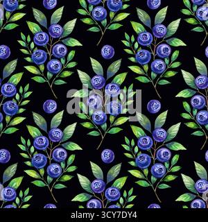 Nahtloses Blaubeermuster. Handgezeichnete Abbildung. Stockfoto