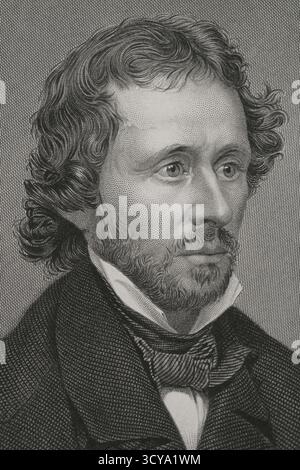 John C. Frémont (John Charles Frémont) (1813-1890). Amerikanischer General, Forscher und Politiker. US-Senator aus Kalifornien (1850–1851). Hochformat. Kupferstich von T. W. Knight (Fl. 1840-1860) nach einem Daguerrotypisieren von Mathew Brady (1822-1896). Details. Geschichte der Vereinigten Staaten von Amerika, von J. A. Spencer. Band III. Ausgabe in Barcelona, 1873. Stockfoto