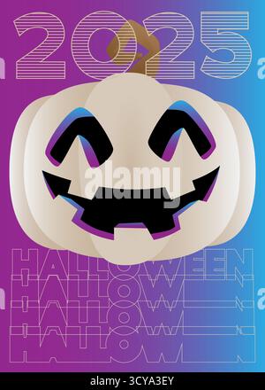 Halloween-Poster 2025. Banner-Vorlage für die Veranstaltung im Oktober. Design mit Kürbis und Text. Social-Media-Post für Einladung, Cover. Stock Vektor