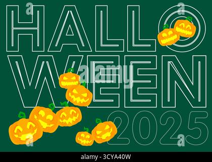 Halloween-Poster 2025. Banner-Vorlage für die Veranstaltung im Oktober. Design mit Kürbis und Text. Social-Media-Post für Einladung, Cover. Stock Vektor