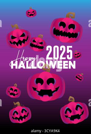 Halloween-Poster 2025. Banner-Vorlage für die Veranstaltung im Oktober. Design mit Kürbis und Text. Social-Media-Post für Einladung, Cover. Stock Vektor