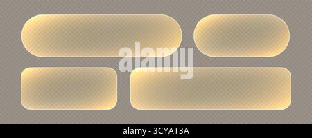 Transparente Glasknöpfe, gelbe transparente Banner. Futuristische Schnittstellenvorlagen für Webdesign. Stock Vektor