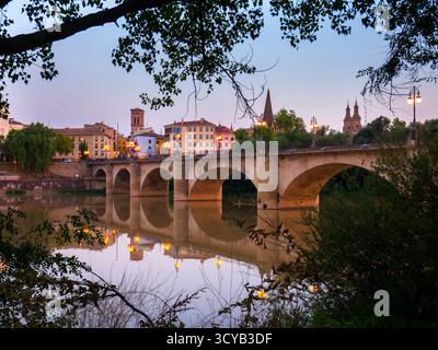 Puente de Piedra sobre el Río Ebro de Logroño. La Rioja. España Stockfoto