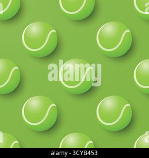 Tennis Ball Nahtloses Muster, Vektor-Illustration. Grüner Vektor-Hintergrund mit 3D-Tennisbälle. Wiederhole die Kachel für Sportdesign, Tennisball Hintergrundbild Stock Vektor