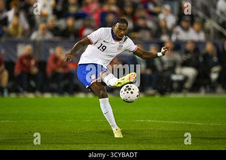 Commerce City, CO, USA. Oktober 2025. US-Mittelfeldspieler Haji Wright (19) im Rahmen des internationalen Fußballspiels der Männer zwischen der US-Nationalmannschaft und Australien im Dick's Sporting Goods Park in Commerce City, CO. (Foto: Kevin Langley/Sports South Media). Quelle: csm/Alamy Live News Stockfoto