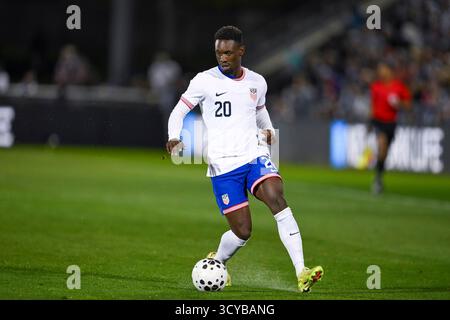 Commerce City, CO, USA. Oktober 2025. US-Stürmer Folarin Balogun (21) in Aktion während des Internationalen Fußballspiels der Männer zwischen der US-Nationalmannschaft und Australien im Dick's Sporting Goods Park in Commerce City, CO. (Foto: Kevin Langley/Sports South Media). Quelle: csm/Alamy Live News Stockfoto