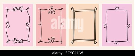 Skurrile handgezeichnete Rahmen mit Bändern und Herzen Stock Vektor