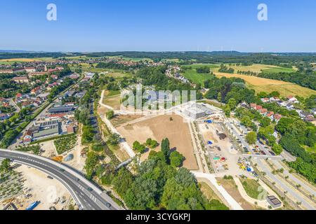 Ein Blick aus der Vogelperspektive auf die malerische Stadt Ellwangen im Jagsttal im Landkreis Ostalb in Baden-Württemberg Stockfoto