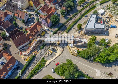 Ein Blick aus der Vogelperspektive auf die malerische Stadt Ellwangen im Jagsttal im Landkreis Ostalb in Baden-Württemberg Stockfoto