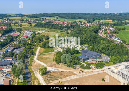 Ein Blick aus der Vogelperspektive auf die malerische Stadt Ellwangen im Jagsttal im Landkreis Ostalb in Baden-Württemberg Stockfoto