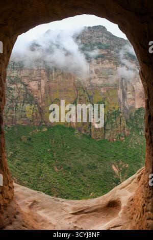 Blick von der Abuna Yemata Guh Kirche in der Nähe von Megab auf Ethopia Stockfoto
