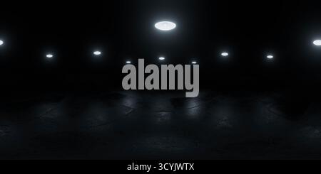 Dunkler Raum mit runden Deckenleuchten 360 vr Panorama Stockfoto