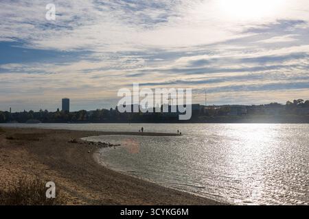 Menschen genießen die Herbstsonne am Beueler Rheinufer in Bonn am 19. Oktober 2025 genießen Besucher am Beueler Rheinufer in Bonn die milden Herbststrahlen und entspannen am Ufer des Rheins. Die Höchsttemperatur für den Tag wird bei etwa 13 ÂC erwartet. Bonn Beuel Nordrhein-Westfalen Deutschland *** Menschen genießen die Herbstsonne am Rheinufer in Beuel in Bonn am 19. Oktober 2025 genießen die Besucher die milden Herbststrahlen und entspannen am Rheinufer in Beuel in Bonn die maximale Temperatur für den Tag wird bei ca. 13 C Bonn Beuel Nordrhein-Wes erwartet Stockfoto