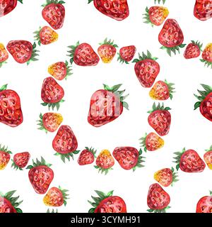 Nahtloses Muster von Aquarellerdbeeren - handgezeichnete Illustration Stockfoto