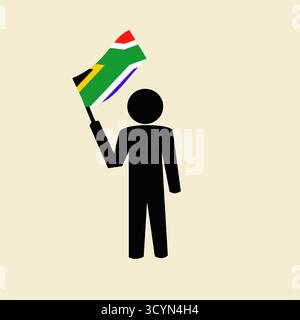 Menschliche Ikone, die afrikanische afrikaflagge in einer Hand hält Stock Vektor