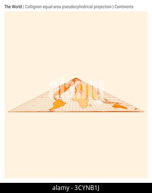 Weltkarte. Kollignon-EQUAL-Area-pseudozylindrische Projektion. Kontinentalstil. Stock Vektor