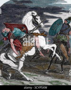 Das römische Militär, Gaius Volusenus, diente unter Julius Cäsar, ermordet durch den Häuptling von Atribates, Commius. Gallische Kriege. 1. Jahrhundert. Stockfoto