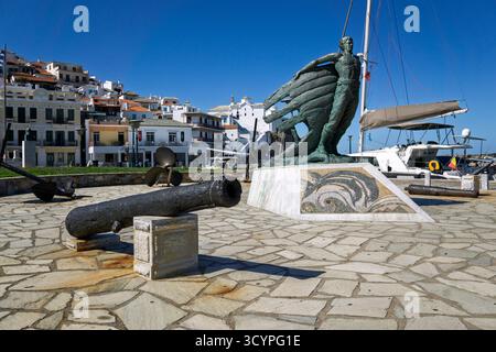 Agios Loannis Kapelle auf Skopelos, eine beliebte Touristenattraktion, die durch den Mamma Mia Film berühmt wurde. Skopelos ist eine griechische Insel in der westlichen Ägäis Stockfoto