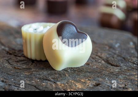 Weiße Schokoladenpralinen - Nahaufnahme mit selektivem Fokus Stockfoto