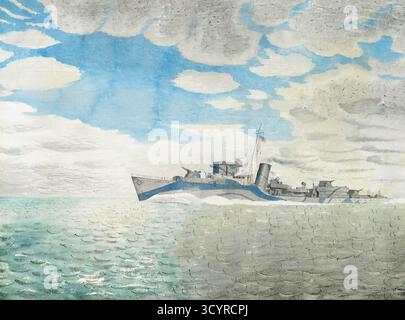 Eric Ravilious, HMS Tetcott, Aquarellmalerei über Bleistift, 1941 Stockfoto