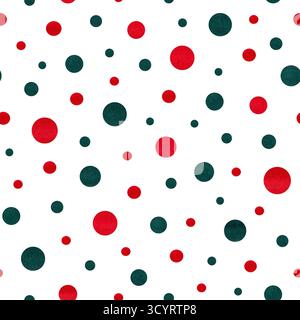 Abstraktes nahtloses Punktmuster in Rot und Grün. Aquarellfarben zufällige runde Kritzelpunkte auf isoliertem Hintergrund. Konfetti verziert für Weihnachten Stockfoto