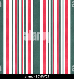 Aquarell vertikales abstraktes schmales und breites hellrotes und grünes Pinselstreifen nahtloses Muster auf lokalisiertem weißem Hintergrund. Farbige Linien Stockfoto