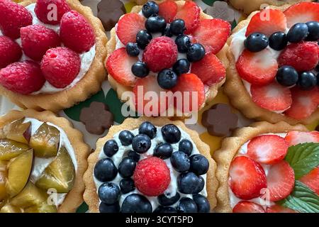 10.09.2024, Deutschland, Berlin, Berlin - Tartlets mit Früchten. 00S240910D438CAROEX.JPG [MODELLVERSION: NICHT zutreffend, EIGENSCHAFTSFREIGABE: KEIN (c) caro-Bild Stockfoto