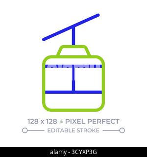 Cable Car Pixel Perfect Symbol für zwei Farblinien Stock Vektor