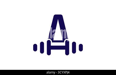 Design mit den Buchstaben A und H für das Fitness-Logo mit Langhantelgewichten für Fitnessstudio und Workout Stock Vektor