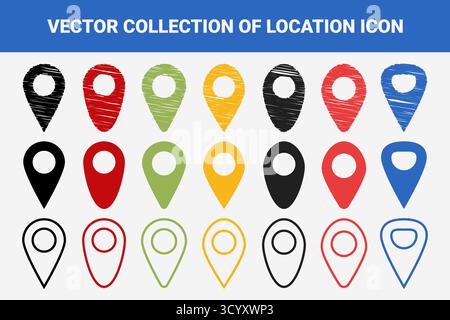 Farbenfrohe Positionssymbole in verschiedenen Stilen für Karten und Navigationsdesign Stock Vektor