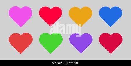 Bunte Herzen Vektor Set Grunge Pinsel Kanten Herz Liebe Form für romantisches Design Stock Vektor