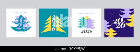 Niedliche und minimalistische Weihnachtskarten-Kollektion für Weihnachten und Neujahr 2026. Für Weihnachtsgrußkarte, Hintergrund, Website, Poster und Banner Stock Vektor