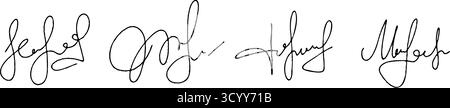 Handgezeichnete Unterschriften manuelle Autogramme für Geschäftsdokumente. Vektortexturierte Kalligraphie-Skizzen-Set Stock Vektor