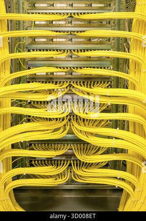 Netzwerk-Switch mit RJ45-Netzwerkkabel in einem Rechenzentrum Netzwerk-Switch mit RJ45-Netzwerkkabel in einem Rechenzentrum Stockfoto