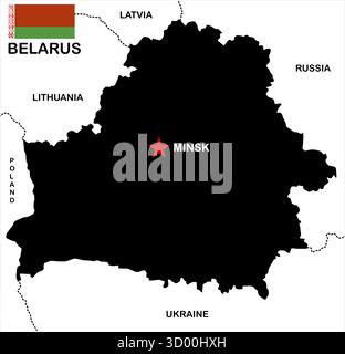 Politische Karte des belarussischen Landes mit Flagge Stockfoto