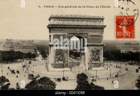 Paris, 8. Arrondissement. Arc de triomphe de l'Etoile französisches Departement : 75 - Region Paris : Ile-de-France Vintage-Postkarte. Ende des 19. Bis Anfang des 20. Jahrhunderts Stockfoto