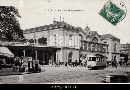 Paris, 14. Arrondissement, Gare Montparnasse (Bahnhof) französisches Departement: 75 - Region Paris: Ile-de-France Vintage-Postkarte. Ende des 19. Bis Anfang des 20. Jahrhunderts Stockfoto
