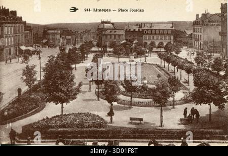 Limoges, Place Jourdan französisches Departement : 87 - Region Haute-Vienne : Nouvelle-Aquitaine (früher Limousin) Vintage-Postkarte. Ende des 19. Bis Anfang des 20. Jahrhunderts Stockfoto