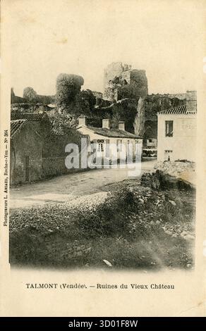 Talmont-Saint-Hilaire, Ruinen der alten Burg französisches Departement : 85 - Region Vendée : Pays-de-la-Loire Vintage-Postkarte. Ende des 19. Bis Anfang des 20. Jahrhunderts Stockfoto