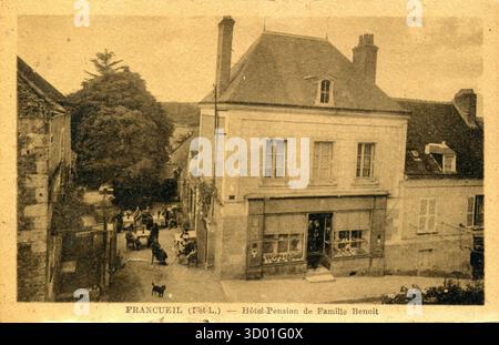 Francueil, Hotel und Pension Benoît französisches Departement : 37 - Region Indre-et-Loire : Centre-Val de Loire Vintage Postkarte, Ende 19. - Anfang 20. Jahrhundert Stockfoto