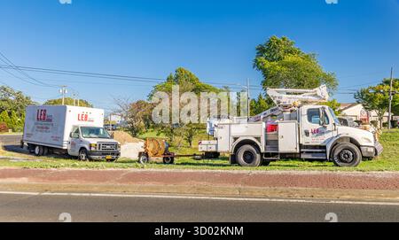 Zwei elektrische Arbeitsfahrzeuge der serie leb parkten in southampton, ny Stockfoto
