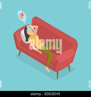 3D Isometrische flache Illustration von Kater, kranke Person mit Kälte 3D Isometrische flache Illustration von Kater, kranke Person mit Kälte Stockfoto