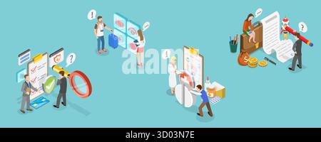 3D Isometrische Darstellung der Leistungen von Mitarbeitern, Vorteile von Mitarbeitern 3D Isometrische Darstellung von Leistungen von Mitarbeitern, Vorteile von Mitarbeitern Stockfoto