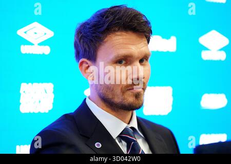 New Rangers Head Coach Danny Rohl während einer Pressekonferenz im Ibrox Stadium, Glasgow. Bilddatum: Dienstag, 21. Oktober 2025. Stockfoto