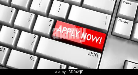 Jetzt anwenden – Computertastatur – 3D-Abbildung Stockfoto