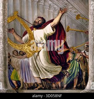 David im Zimmer der Arche Pitti Palace Florenz Italien von Giovanni Battista Caracciolo (Battistello) 1578 - 1635 17. 1816, die Decke wurde von Luigi Ademollo 1764 Fresken - 1849 mit Noah eingabe David im Raum Jerusalem mit der Arche (die Lade des Bundes - Lade des Zeugnisses) ist ein Gold - überdachte hölzerne Truhe mit Deckel im Buch Exodus als enthalten die beiden steinernen Tafeln der Zehn Gebote beschrieben. Stockfoto