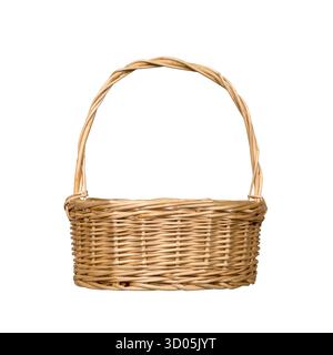 Handgemachter Korb aus Weide isoliert auf weißem Hintergrund Stockfoto