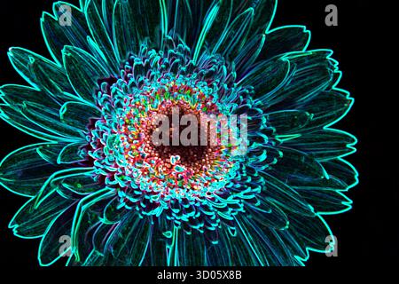 Abstrakter Hintergrund mit schöner Blume mit Neonlichteffekt Stockfoto