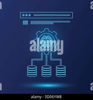 KI-Datenbank und Website-Schnittstelle für neuronale Netzwerke auf blauem digitalem Hintergrund künstliche Intelligenz maschinelles Lernen Verbindung Future Tech Stock Vektor