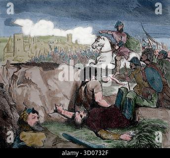 Die Belagerung von Paris durch die Normannen von 845. . Stich, 19. Jahrhundert. Stockfoto